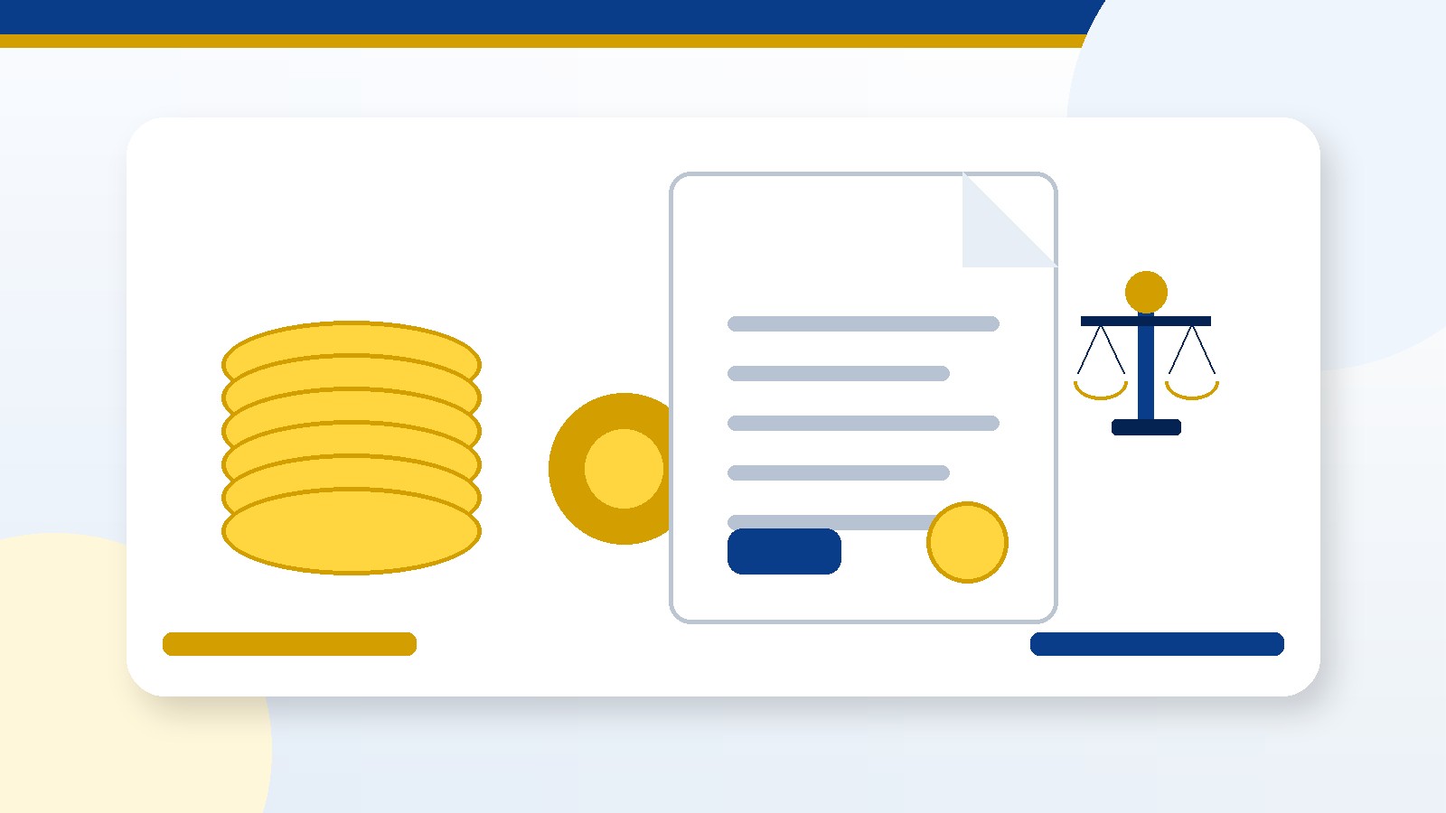 Coins, legal form, and scales representing small claims and collection paperwork