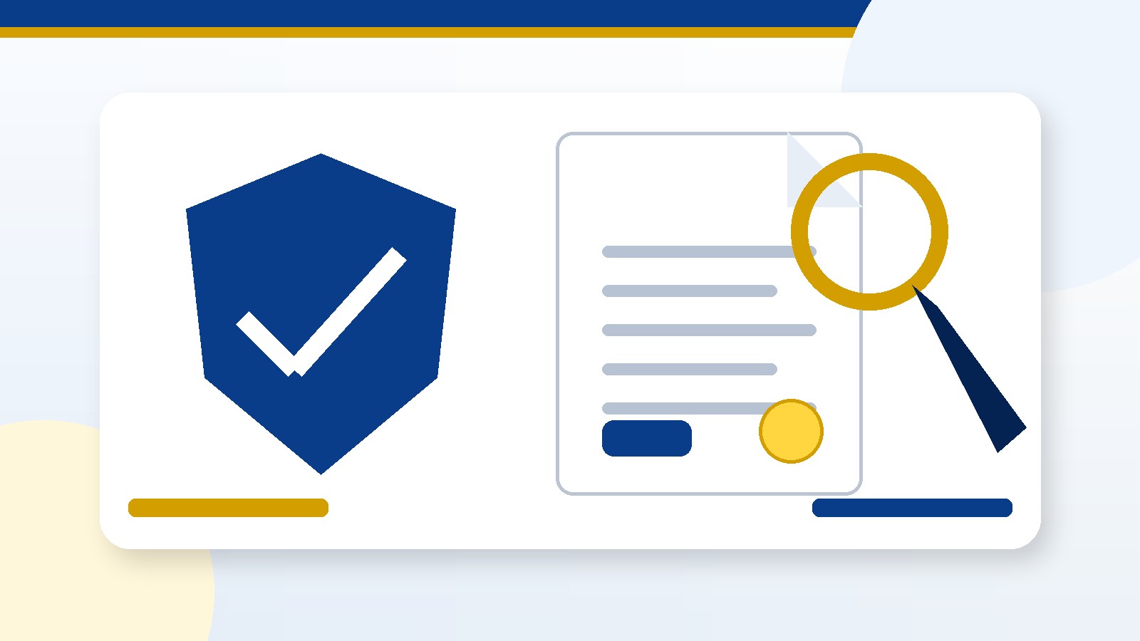 Shield, reviewed legal document, and magnifying glass representing document quality review