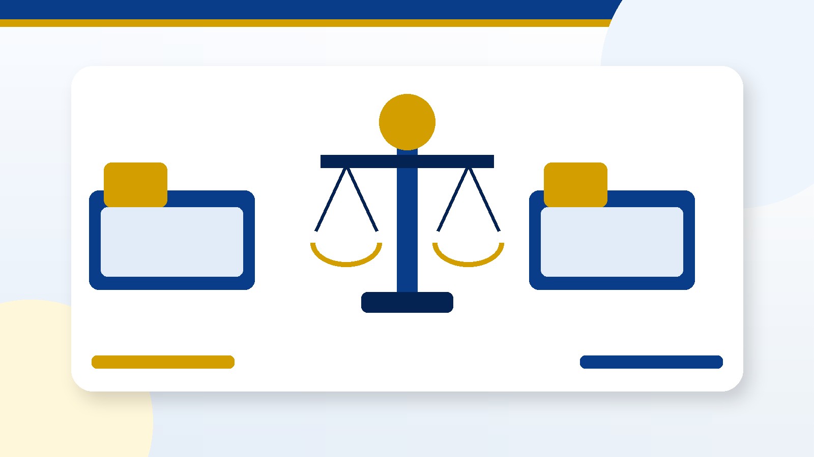 Scales and opposing document folders representing civil litigation support